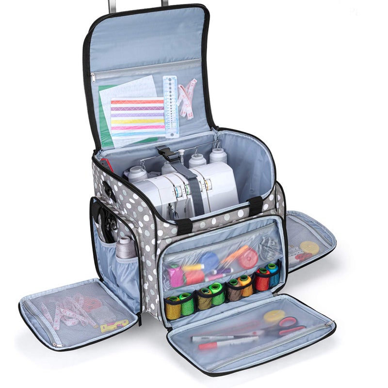 LUXJA Serger Case with Detachable Dolly, Bag with Removable Padding Pad (Fit for Most Standard Machines), Gray Dots - Image 3